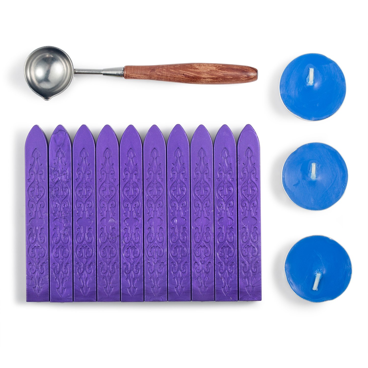 McealSealing Wax Set Non-Wicked Magic Arrow Sealing Wax with Retro Rosewood Handle Wax Seal Spoon and Candles 14 Pieces(Grape Purple)