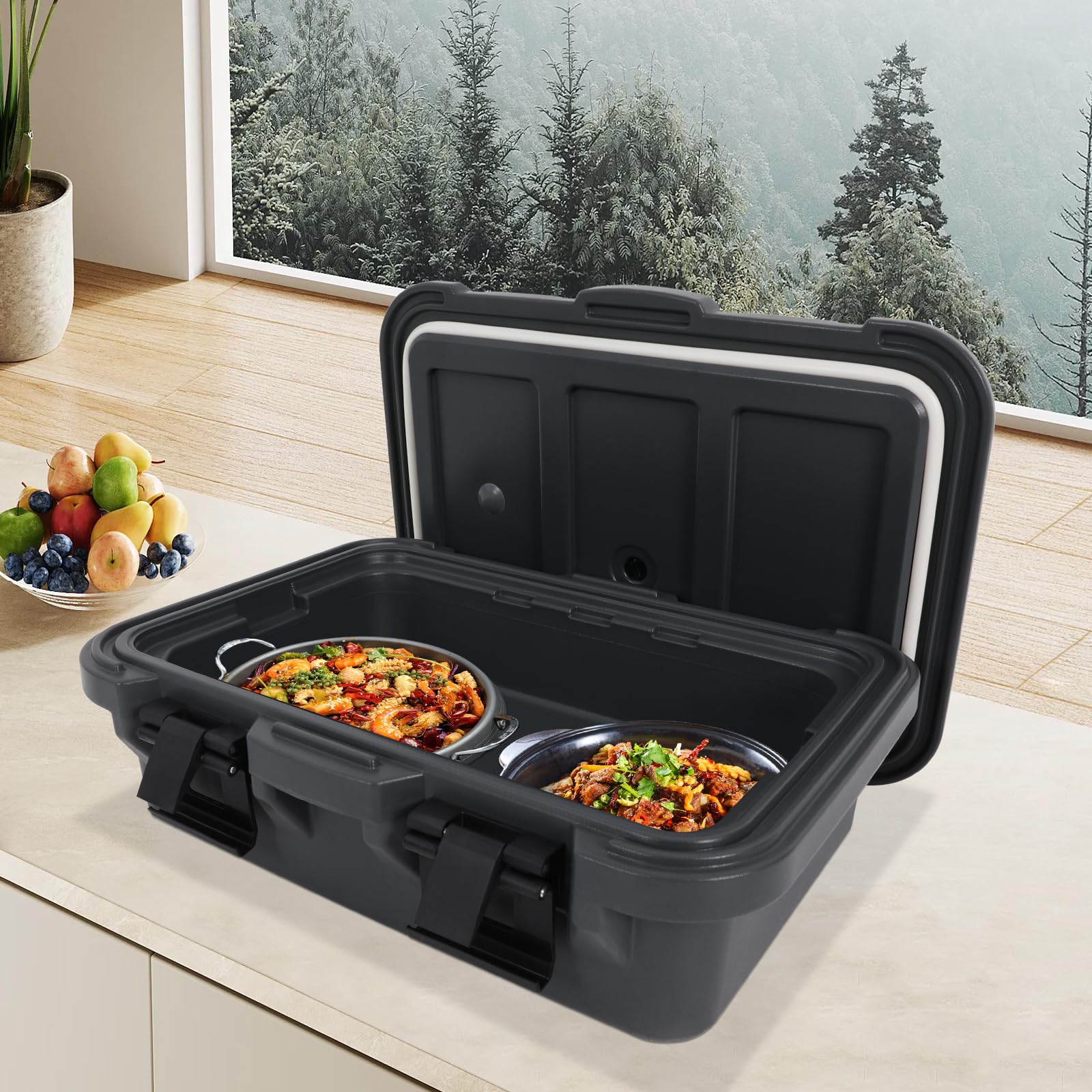 Thermobox - Contenitore refrigerante in polistirolo, 15 l, multifunzione, con fibbie di bloccaggio e coperchio, impilabile, per campeggio, buffet, picnic e trasporto alimentare (63 x 44 x 21 cm)