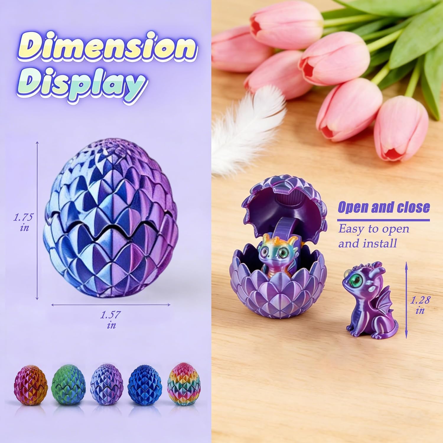 15PCS 3D Printed Dragon Eggs with Dragon Inside,Mystery Crystal Dragon Toy Set,Cool Easter Basket Stuffers for Boys Girls,3D Printed Dragon Valentines,Home Office Desk Decor(5 Colors)