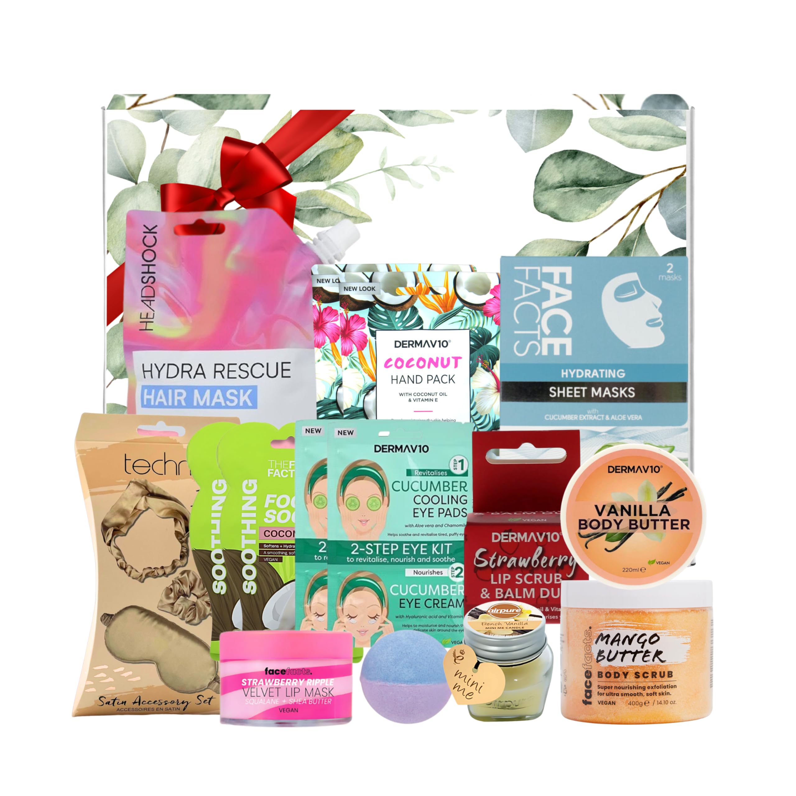Ultimate Head to Toe Pamper Gift Set per le donne - Burro corpo alla vaniglia, maschera per capelli, maschera per il viso, scrub corpo al mango, kit labbra e occhi, calzini per piedi, confezioni per