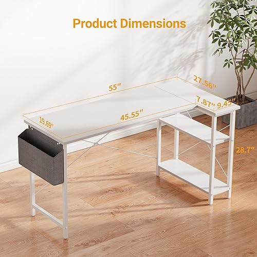 Miniatura 3 de CubiCubi - Escritorio en forma de L de 55 pulgadas, con estantes de almacenamiento, escritorio de esquina para oficina en casa, mesa de estudio,