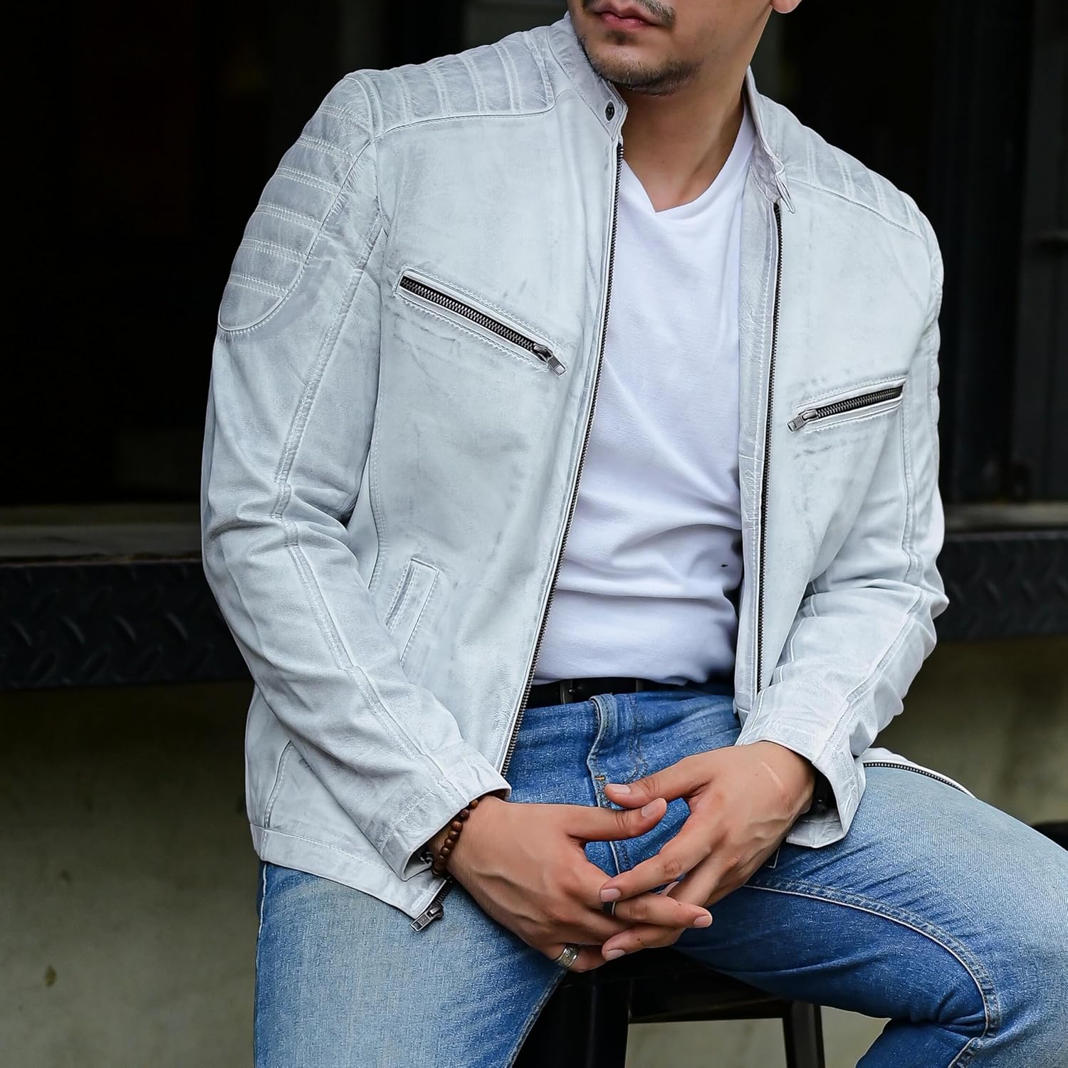 Jild Timeless Classic Leather Jacket Men - Biker Style Real Lambskin Café Racer Vintage Look Motorcycle Jackets for Men