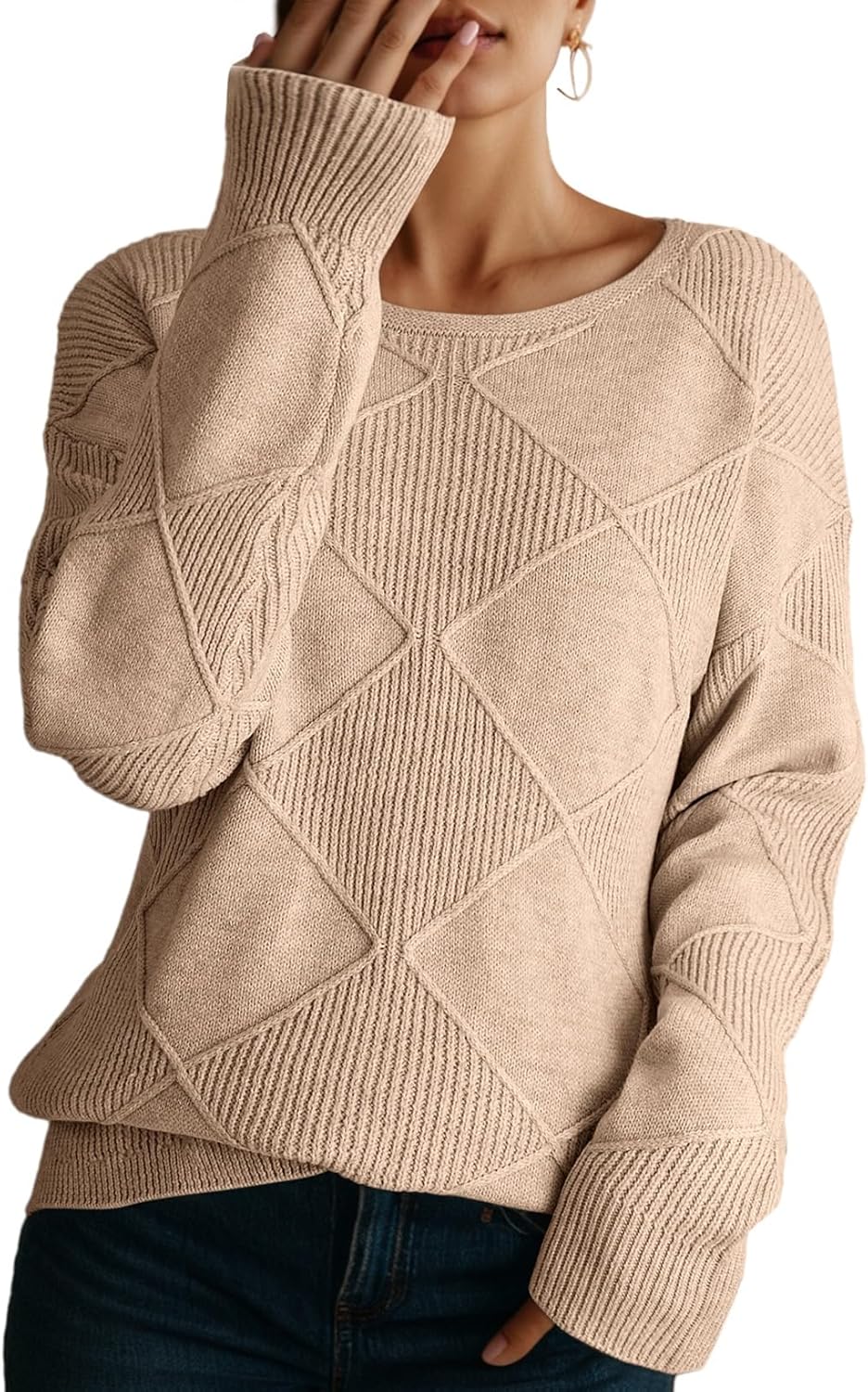 Dokotoo Women's Crew Neck Long Sleeve Sweaters 2025 Fall Winter Chunky Warm Pullover Tops Trendy Casual Outfits