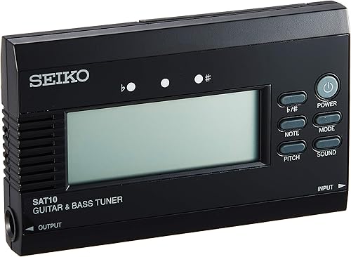 Seiko SAT10BE Impresionante afinador de guitarrabajo con función de afinación plana, color negro