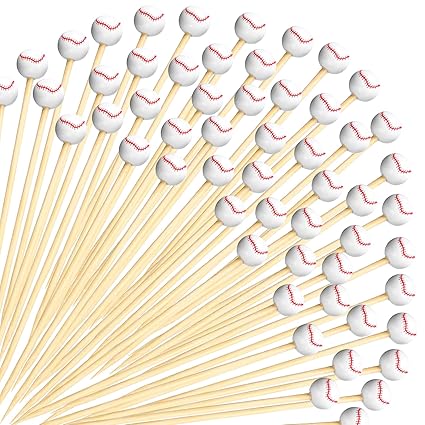 FoldTier 400 Pcs Tennis Cocktail Toothpicks Fruit Toothpicks Soccer Basketball Baseball Tooth Picks for Appetizer Party Toothpicks for Appetizers Martini Skewers (Baseball)