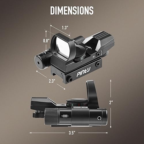 Miniatura 6 de Pinty Mira de punto rojo con mira láser integrada, óptica de visión refleja de 4 patrones de retícula, punto rojo y verde 2MOA, 5 niveles de brillo