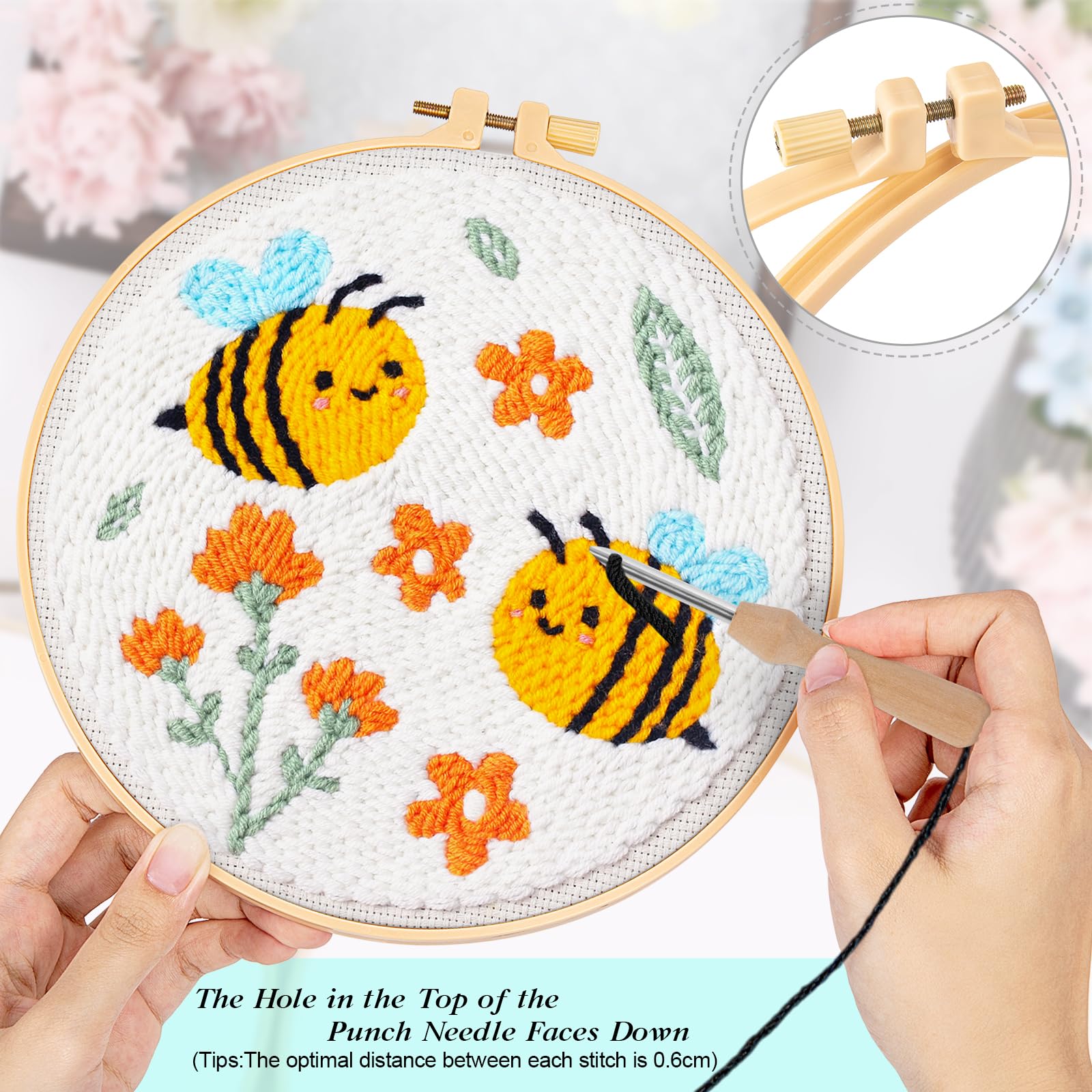 JSRQT 2 Set Punch Needle Ricamo Starter Kit per Principianti, Kit di Ago Perforatore Facile con Motivo Farfalla e Ape Bambini Adulti, Punto Croce con Ago Punzonatura Fatto a Mano per Decorazioni Casa