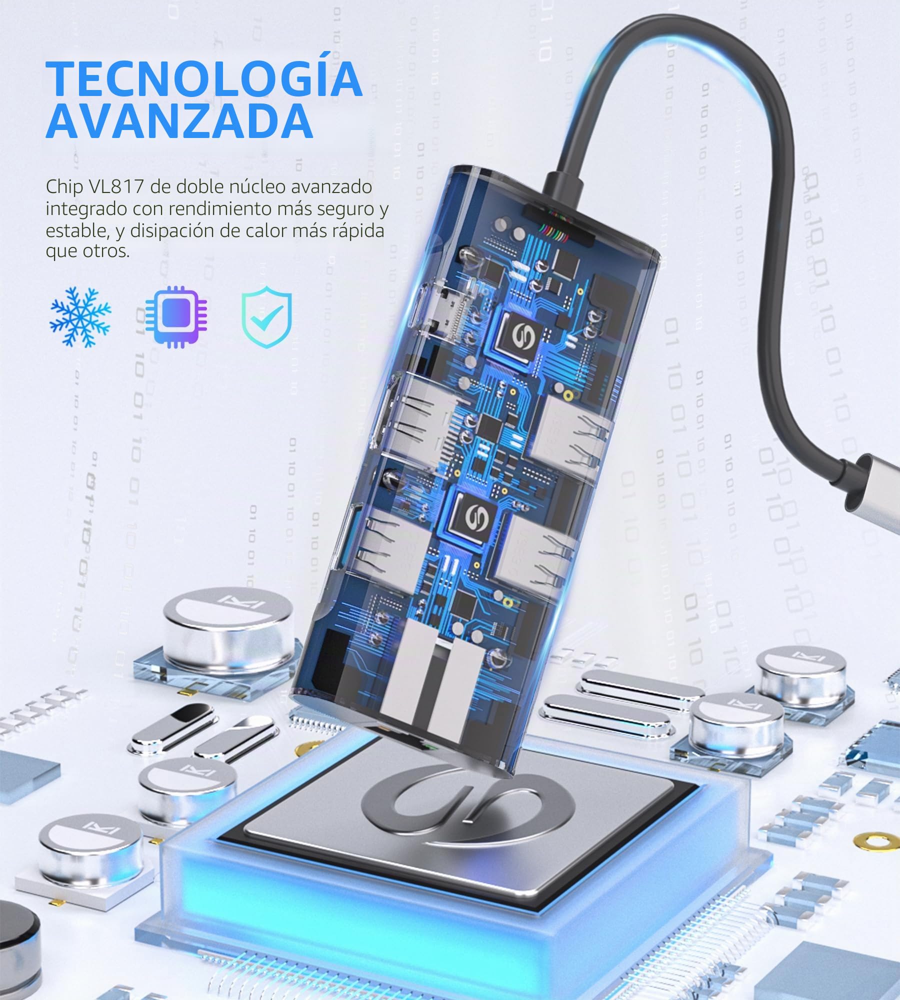 UtechSmart - Hub USB C 6 en 1 Adaptador USB C a HDMI con 1000M Ethernet, Puerto de Carga PD Tipo C, 3 Puertos USB 3.0 Adaptador Compatible con MacBook Pro, Chromebook, XP y Dispositivos USB C