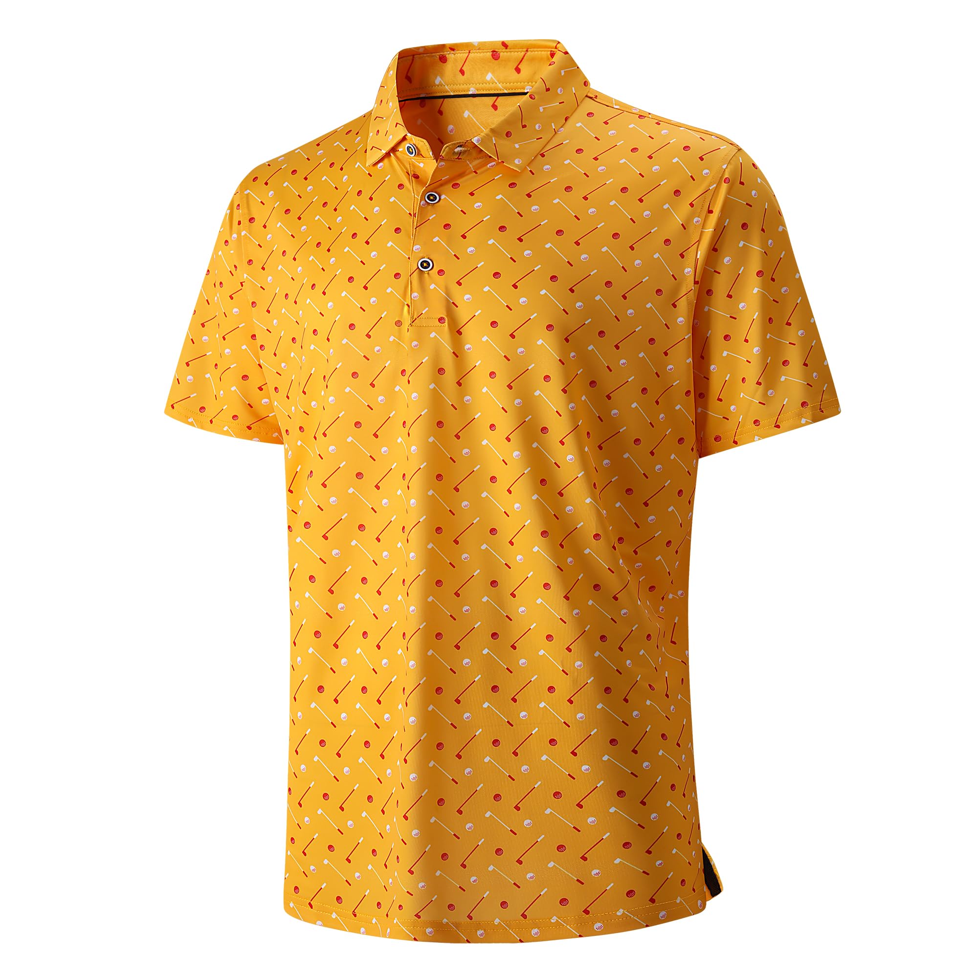 Damipow Golf Shirts for Men Dry Fit Short Sleeve Print Collared Polo Shirt