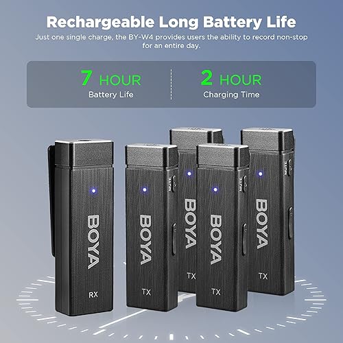 Miniatura 4 de BOYA by-W4 - Micrófonos Lavalier inalámbricos para cámaras, videocámara, computadora DSLR, duración de la batería de 7 horas, transmisión de 98
