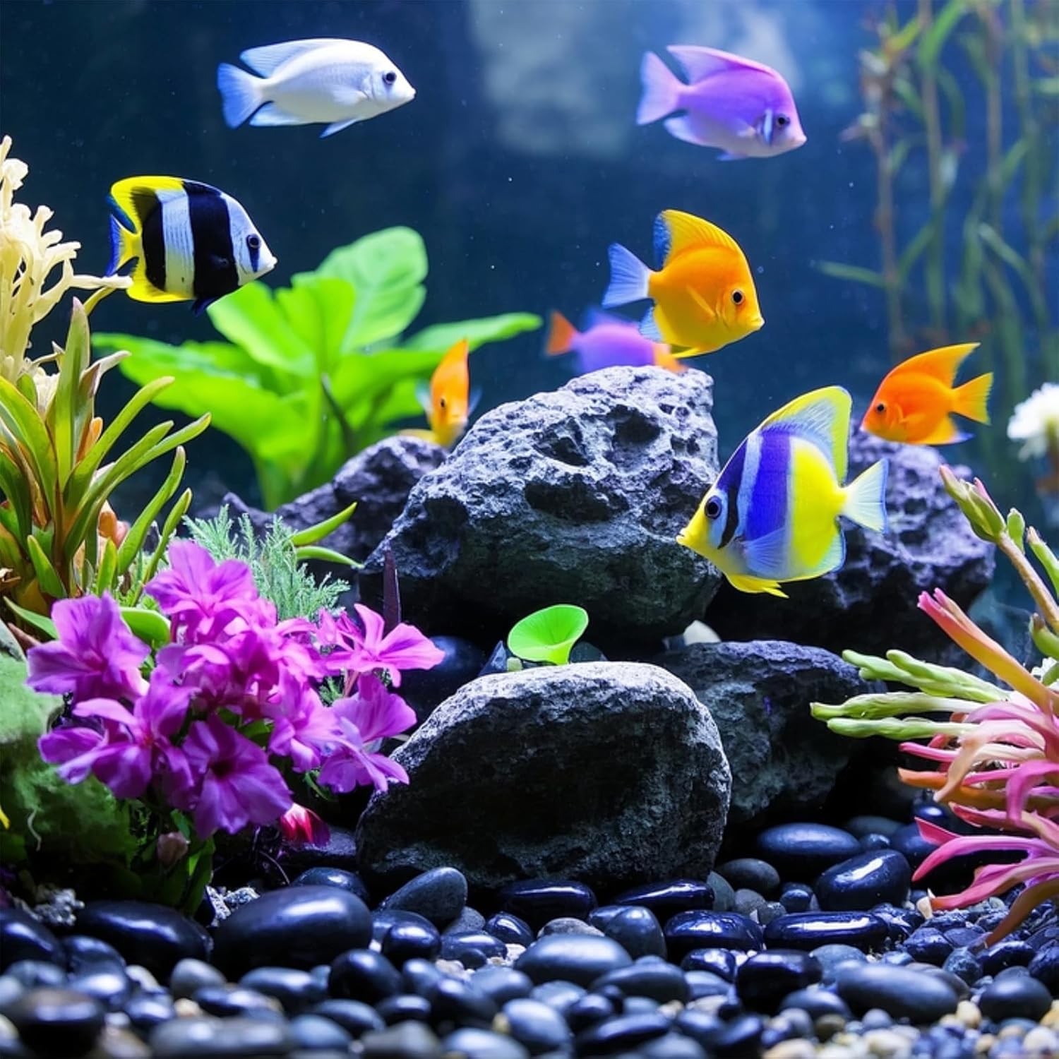 River Rocks for Landscaping, 20lbs Black Pebbles for Indoor Plants, 1-2 Inch Decorative Rocks for Planters, High Polished Stones for Vase Filler Fish Tank Garden