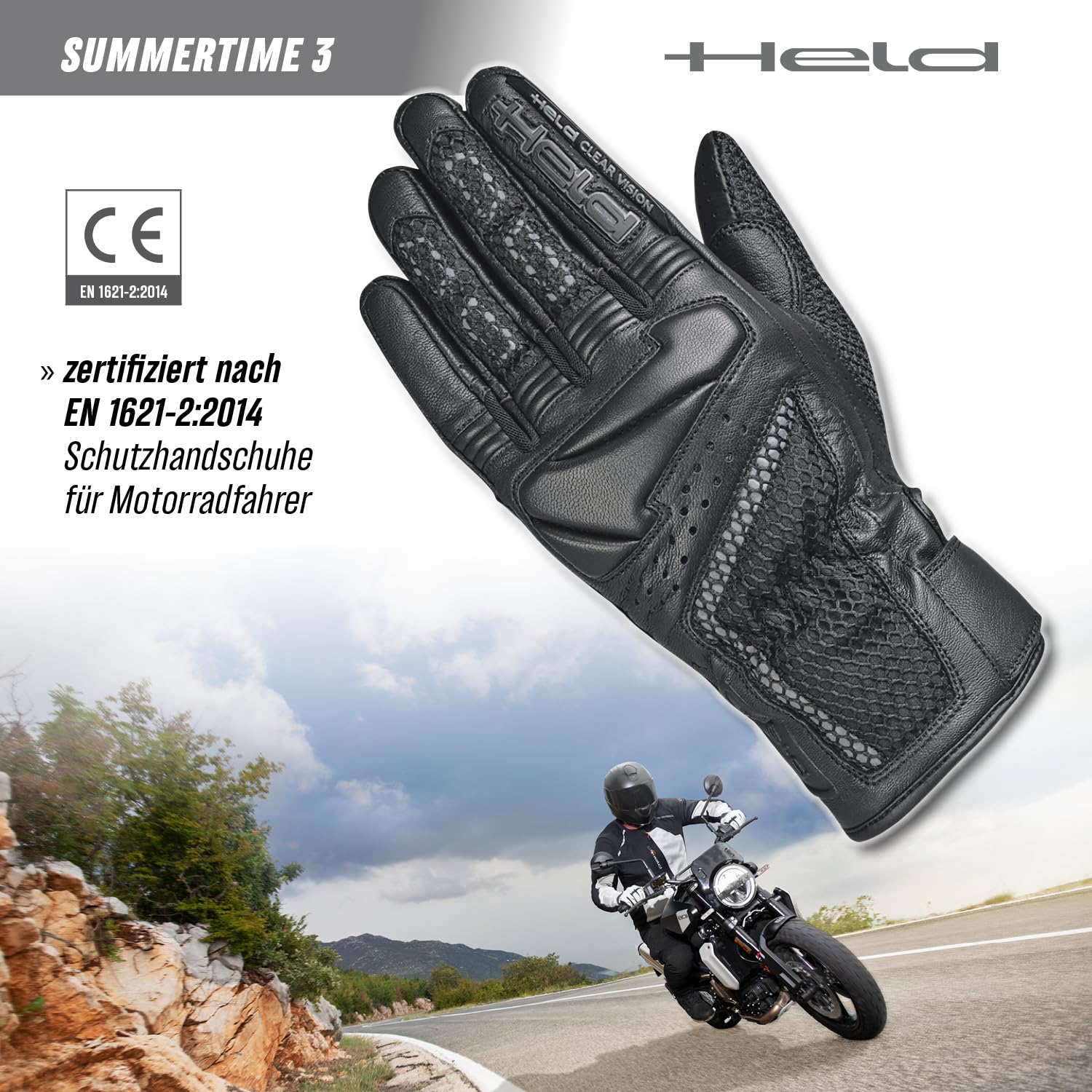 Held Summertime 3 Guanti Moto traforati, nero, L-10