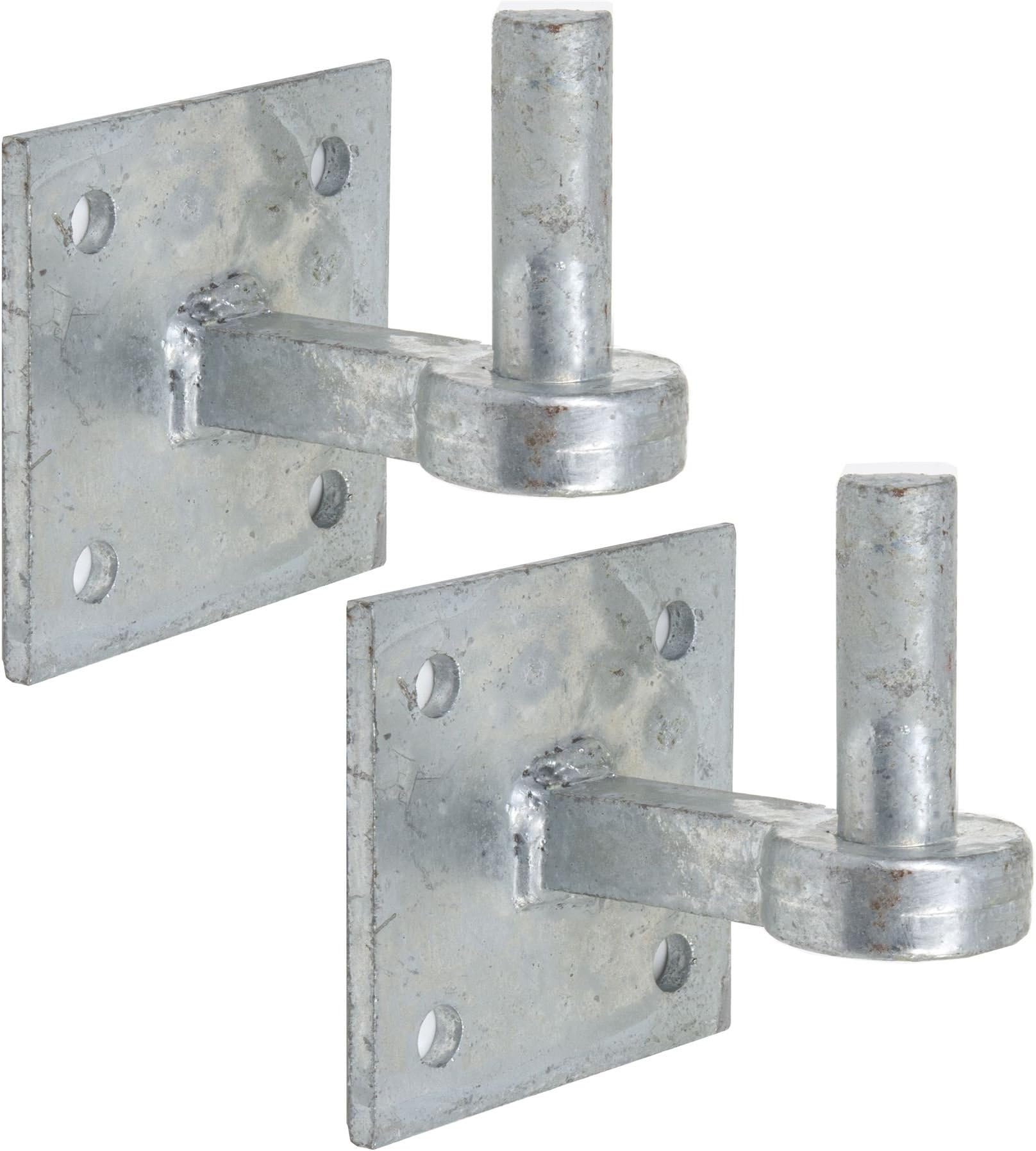 2X Heavy Duty Galvanised 19mm Hook Plates - Farm/Field Gate Square Hanger Pin Hinges