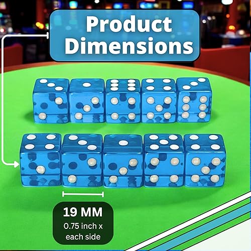 Miniatura 28 de Luck Lab Paquete de 10 dados de 0.748 in – Dados acrílicos y translúcidos D6, cuadrados con borde redondeado para casino, dados, RPG MTG DND