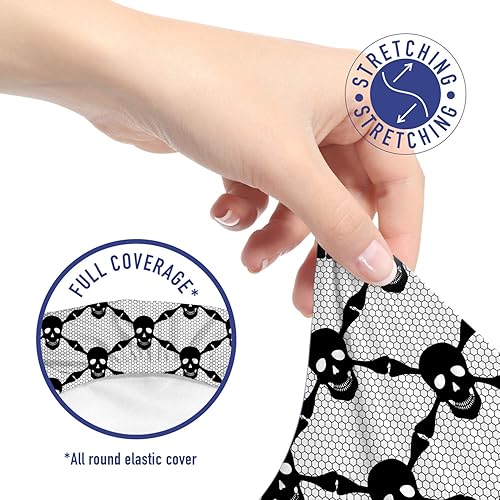 Miniatura 5 de Ambesonne Funda para silla de oficina gótica, temática de terror de Halloween, calaveras oscuras espeluznantes, patrón de huesos de esqueleto, funda