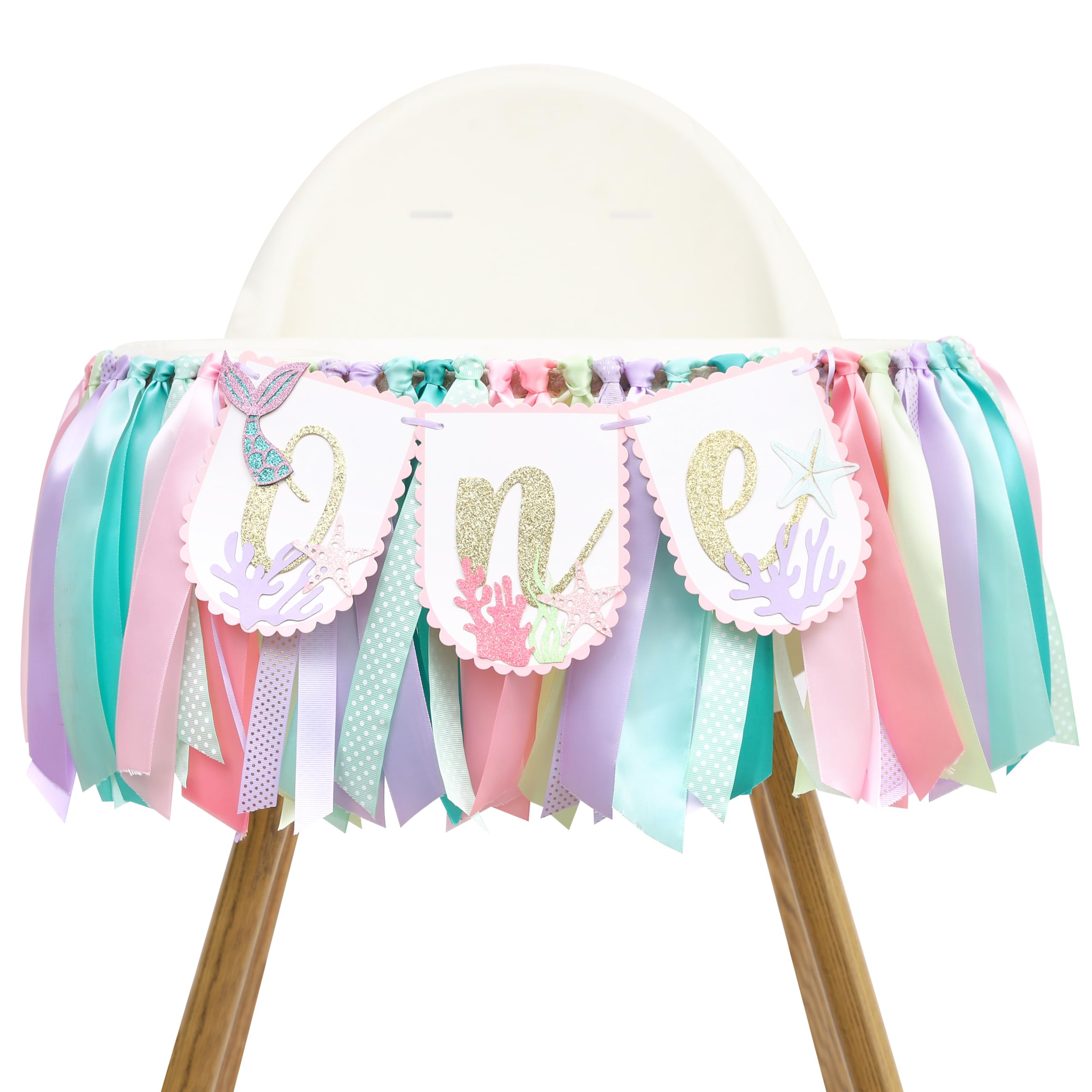 Mermaid One High Chair Banner for Baby Girl's - Under the Sea Ocean Theme Party Supplies, Reusable First/1st Birthday & Baby Shower Decoration,