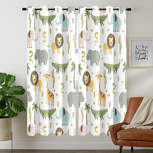Miniatura 18 de MESHELLY Cortinas de safari para niños, 42 pulgadas de ancho x 63 pulgadas de alto, bolsillo para barra, lindos animales de dibujos animados