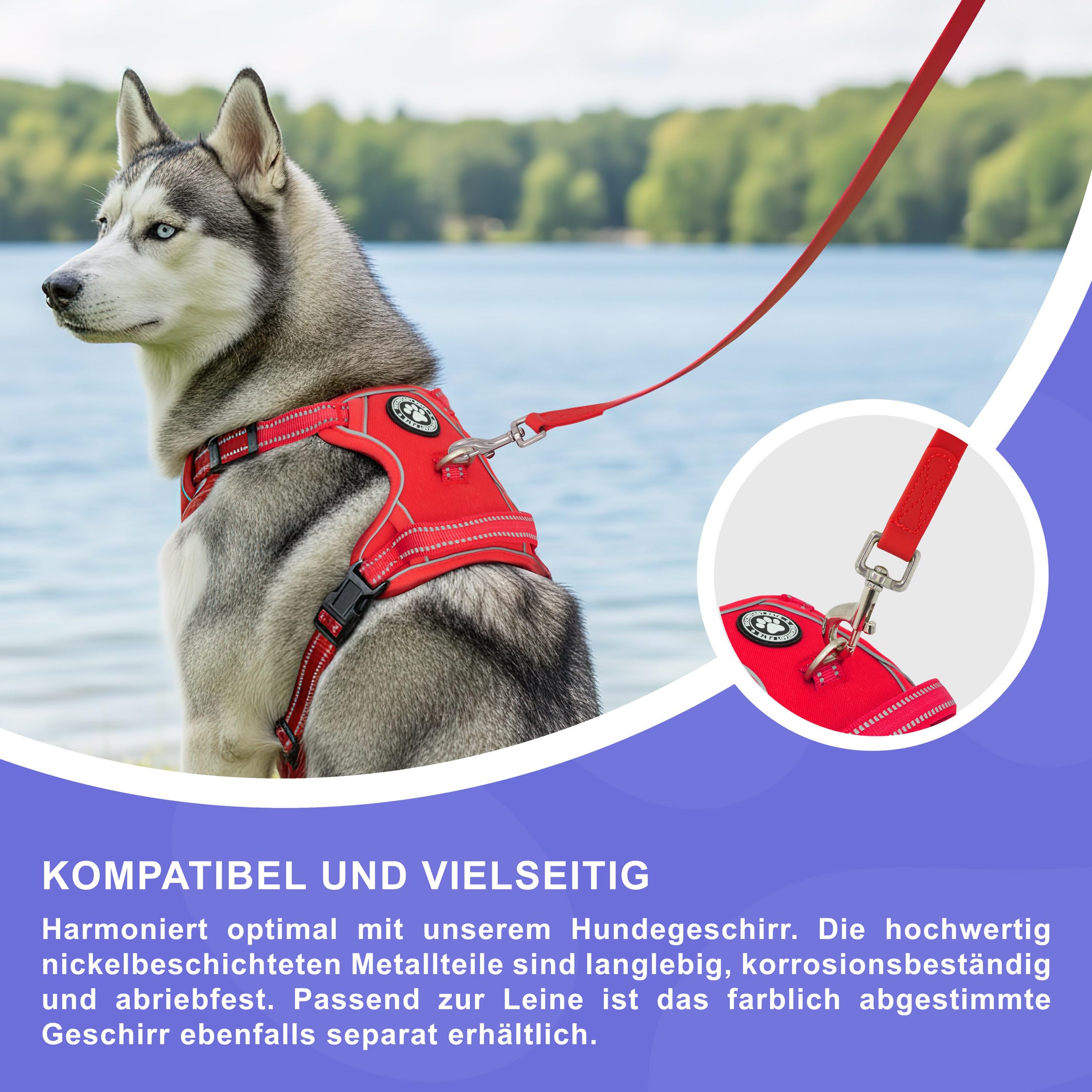Reichstadt Pets Guinzaglio robusto in PVC per cani – impermeabile, superficie antiscivolo | Moschettone in acciaio inox a 360°, facile da pulire e resistente alle intemperie Red 15m
