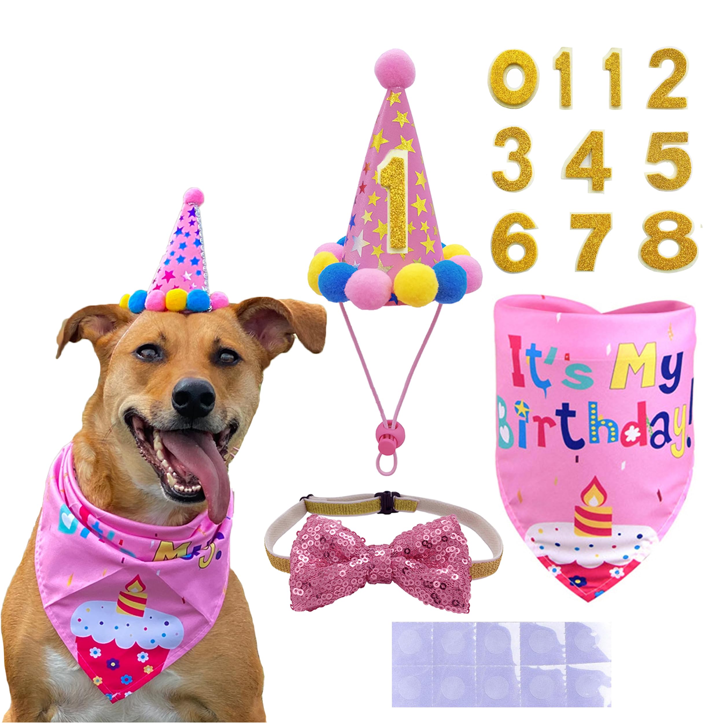 Hunde-Geburtstagsparty-Set In Rosa – Bandana, Schleife, Hut & Zahlen Für Kleine Bis Große Hunde