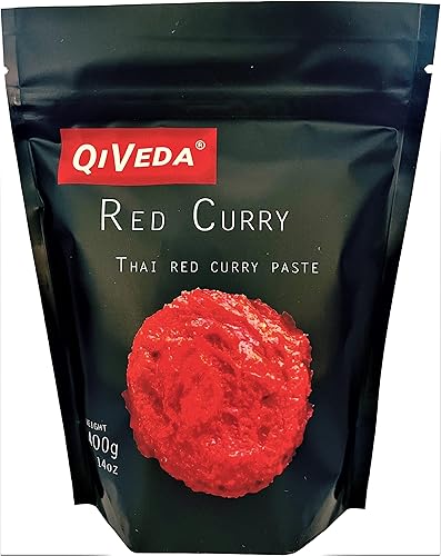 QiVeda Curry rojo - Pasta de curry tailandés premium 14 onzas (14.11oz)