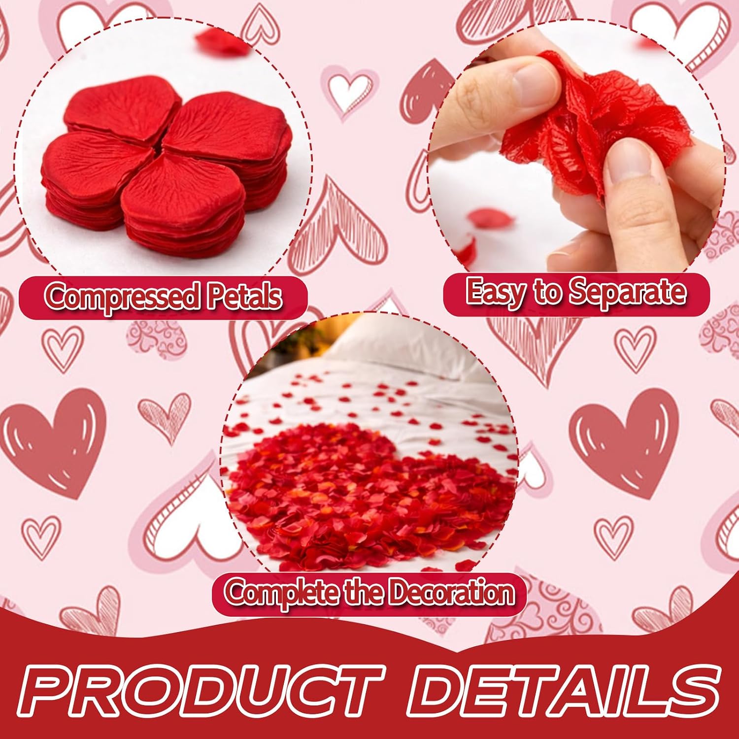 3000 Pcs Rose Petals Artificial Flowers Silk Petals Table Scatters for Romantic Special Night Decorations, Weddings, Valentine's Day, Proposals, Anniversaries, Bridal Showers Party Decor (Red)