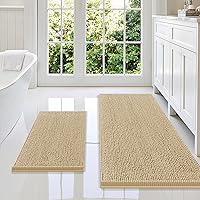 Vista 113 de Smiry - Juego de alfombras de baño de 2 piezas, suaves, absorbentes, de felpilla, lavables a máquina, antideslizantes, para bañera, ducha y piso Gris