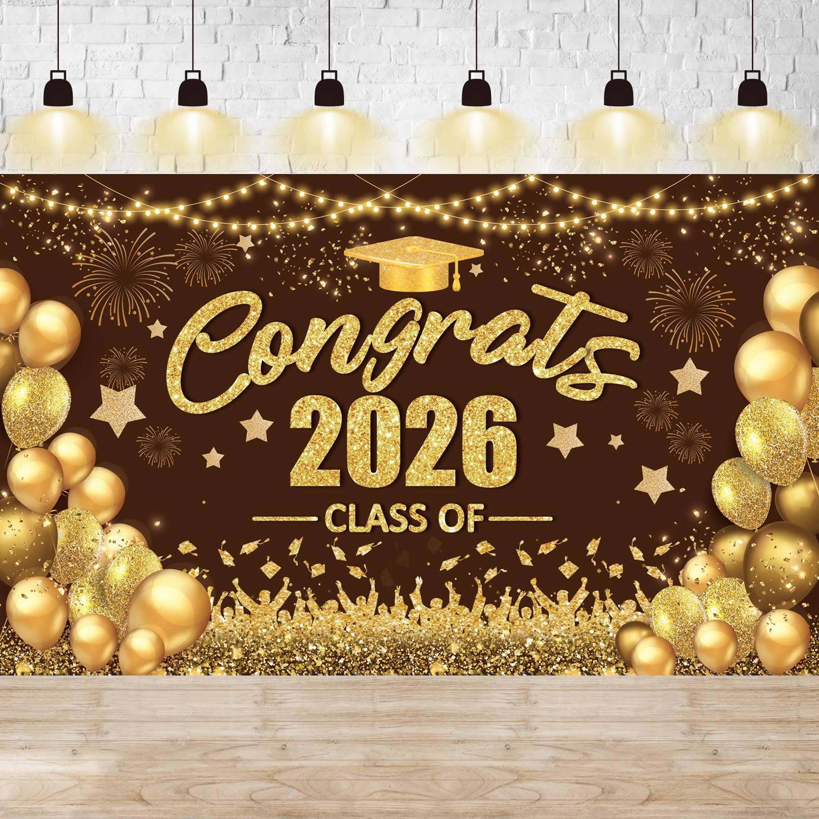 Congrats Class of 2026 Banner Brown and Gold Graduation Decorations - Large 2026 Graduation Backdrop, Brown Congratulations Banner Grad Party