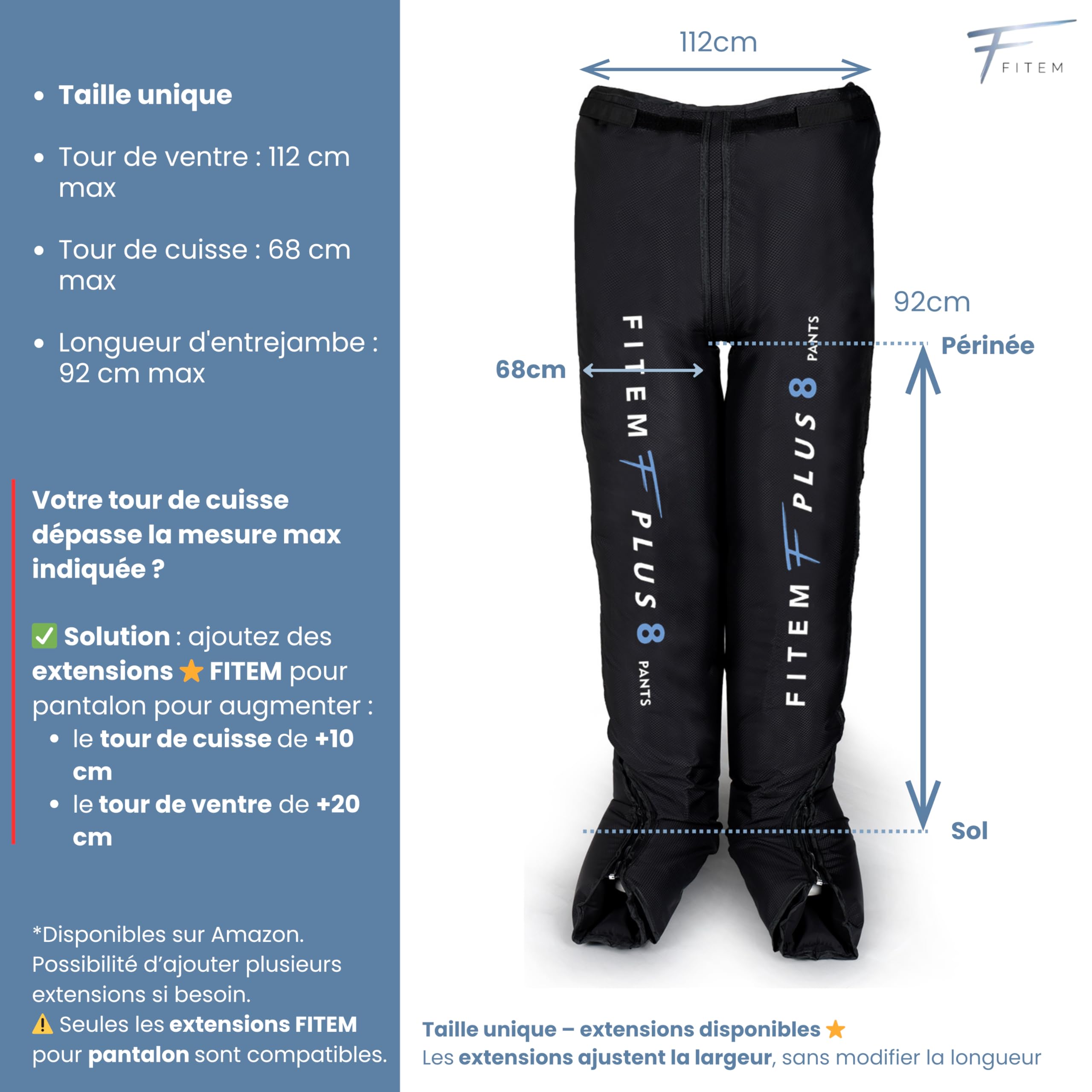 FITEM Pack Pantalon PLUS 8 Drainage Lymphatique Bas du Corps Complet | Jambe lourde, Circulation sanguine jambes, Massage précis 8 chambres, Confort morphologique, SAV français