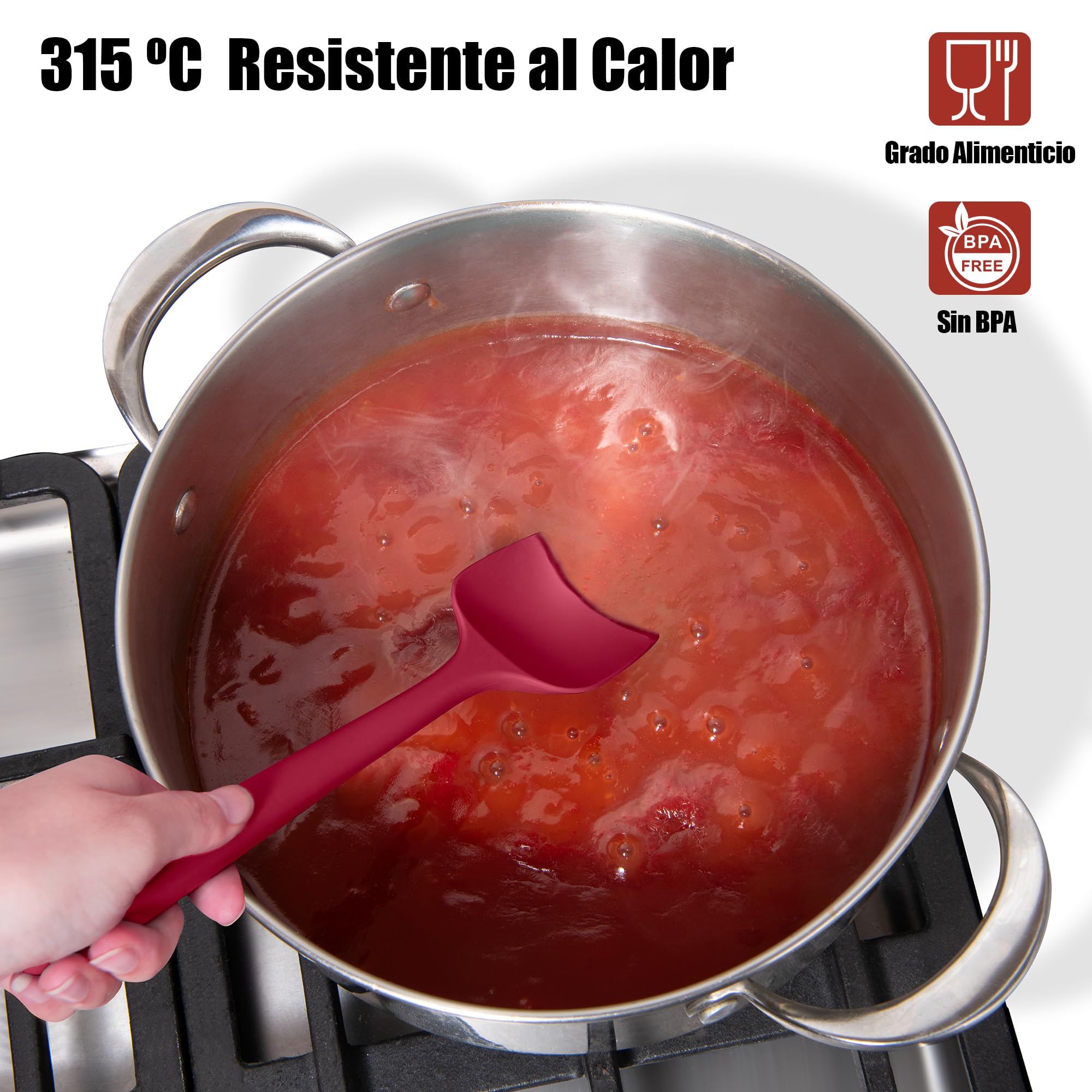 Doosu Raspador Espátula cuchara silicona, resistente calor 315℃, 2u, MUL | lengua de bol de goma alimentaria, altas temperaturas, utensilio suave, no raya, antiadherente, repostería, mezclar y cocinar