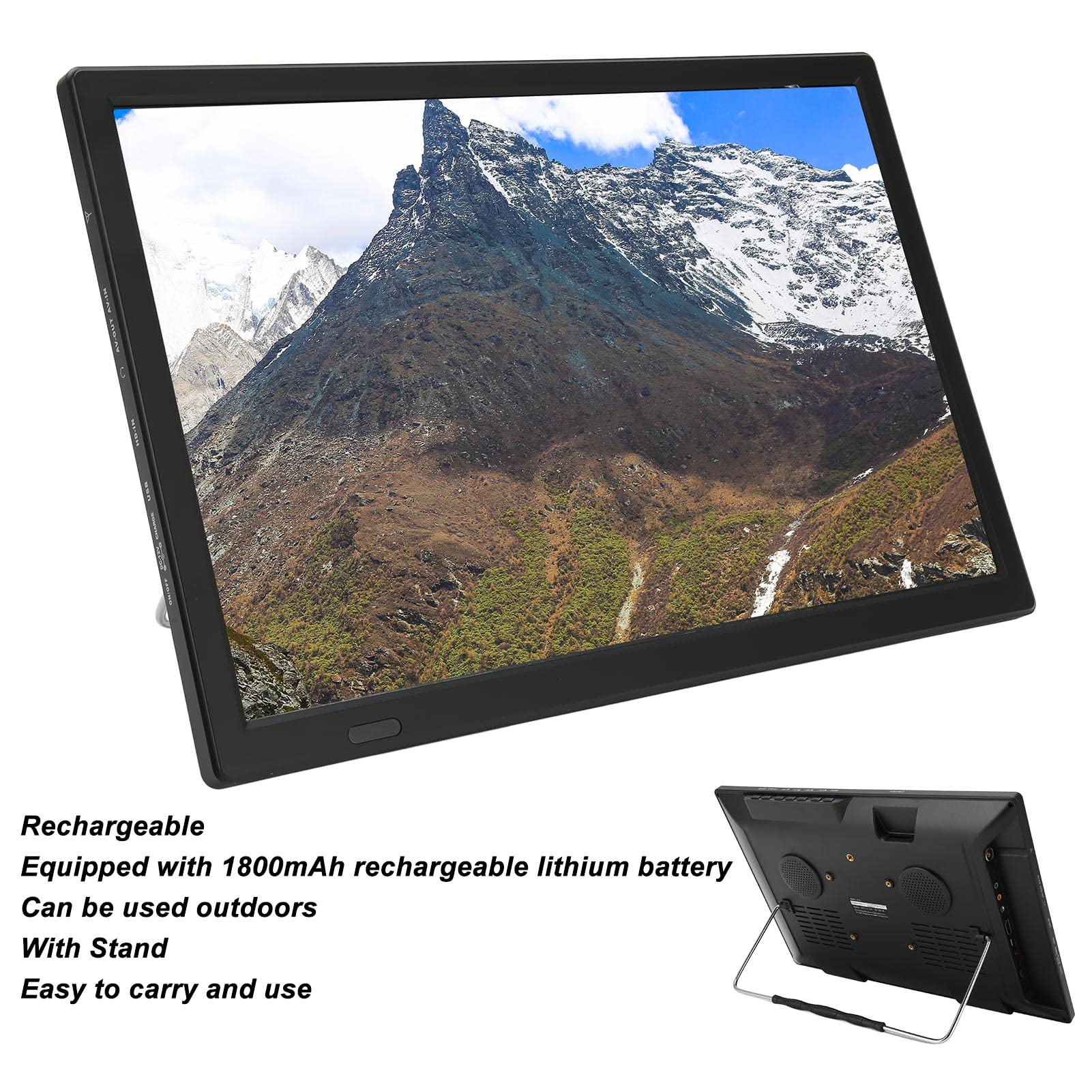 Moniteur LED TV Portable 16 Pouces, écran HD LED TV avec Batterie au Lithium Rechargeable, pour Voiture, Caravane, Camping, Extérieur, Cuisine, Télévision/Moniteur avec Prise USB
