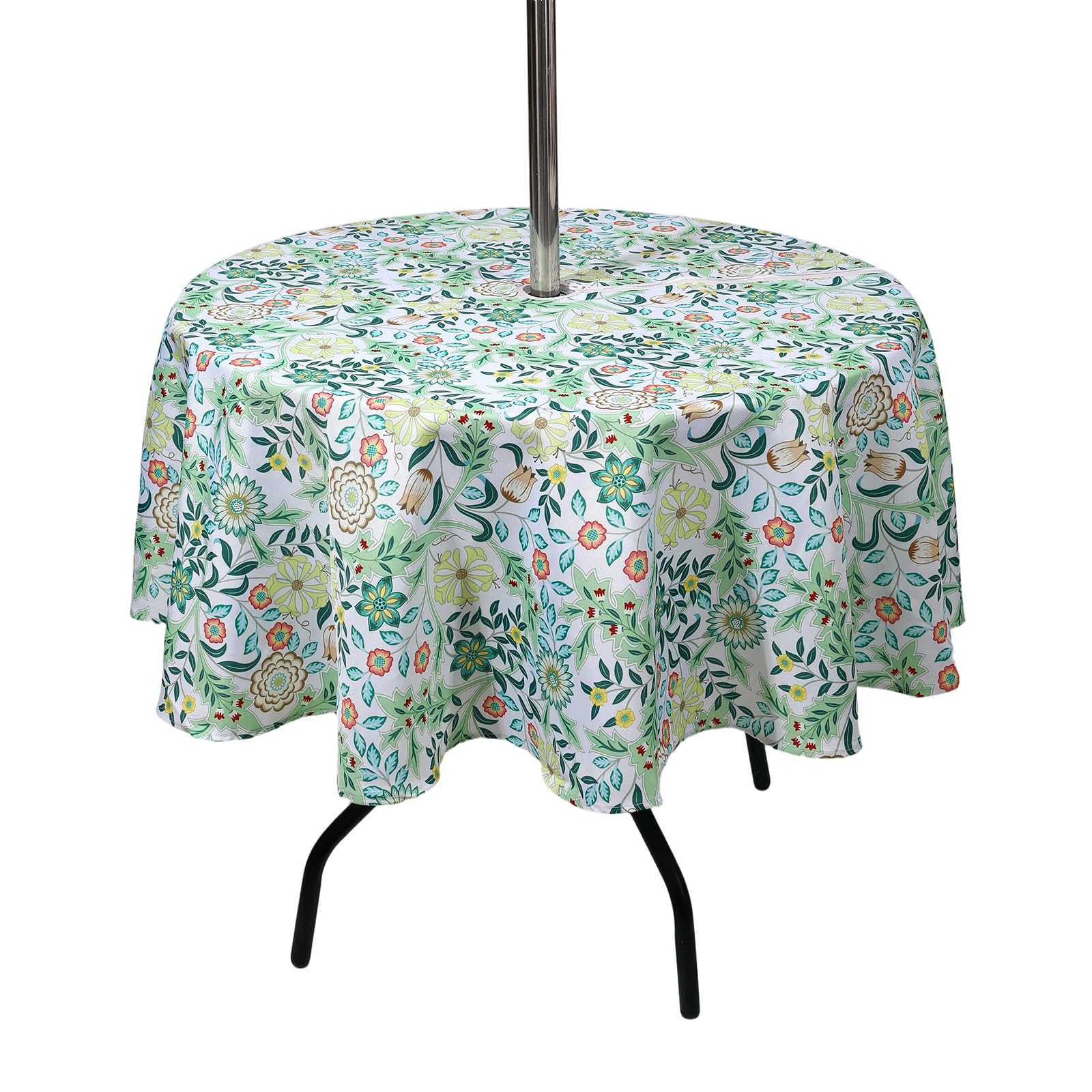 SUQ I OME Outdoor Tablecloth with Umbrella Hole and Zipper, Zippered Patio Table Cloths, Table Covers for Backyard Circular Table/BBQs/Picnic(Yellow Flora,60'' Round with Zipper)