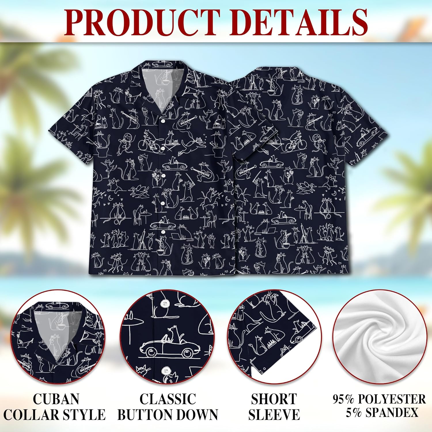 Funny Cat Riding Food Hawaiian Shirt for Men Women, Cat Lover Gift, Button Down Summer Beach Short Sleeve, S-5XL
