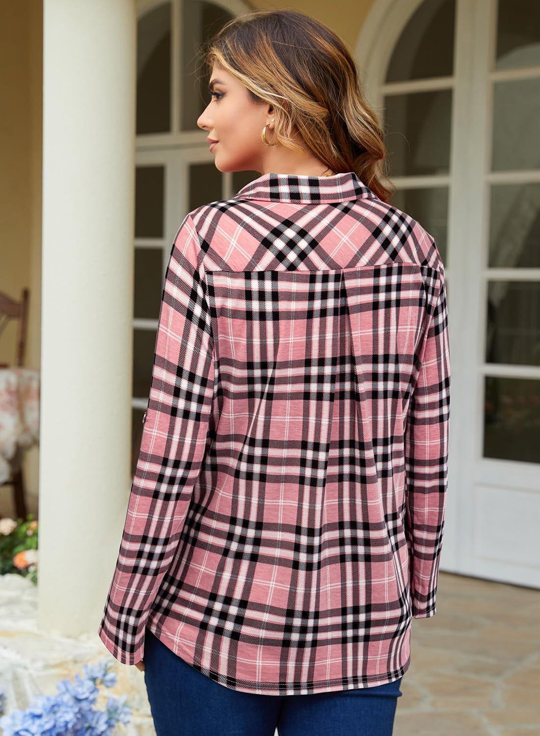 Siddhe Womens Plus Size Tops 3/4 Sleeve Blouses Lapel V Neck Shirts Business Casual Tunic Tops(1X-5X) - Image 4