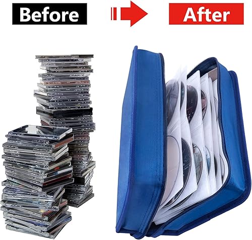 Miniatura 4 de Siveit Funda para CD y DVD, soporte para almacenamiento de CDDVD, capacidad de 128 unidades, organizador de CD, carpeta de CD portátil para viajes