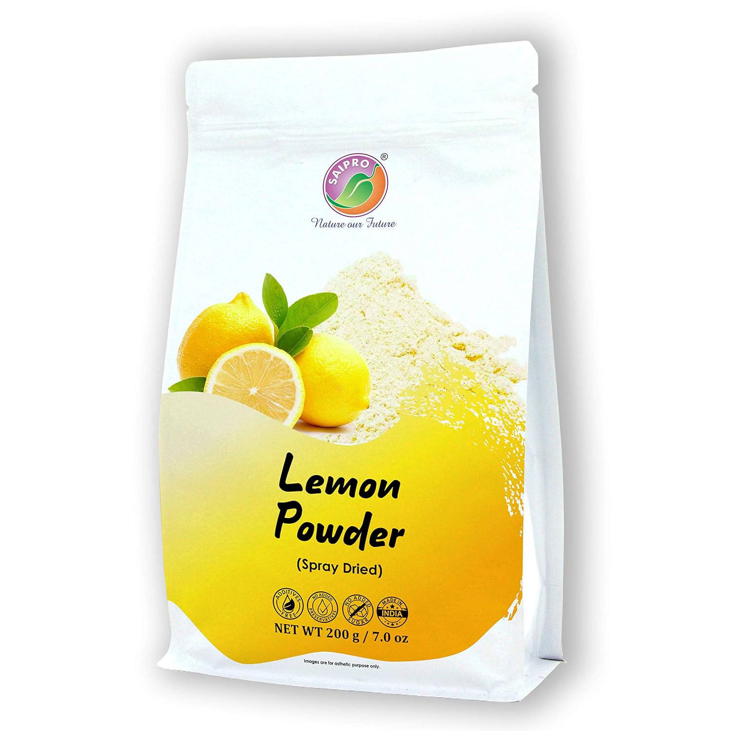 Saipro Lemon Powder, 200 g, For food| juice| Lemonade| Ingredient in beverages like, Mocktails, Shikanji | cooking, baking, cosmetics, all natural. No Artificial colour, No preservatives, No added sugar Saipro Lemon Powder, 200 g, For food| juice| Lemonade| Ingredient in beverages like, Mocktails, Shikanji | cooking, baking, cosmetics, all natural. No Artificial colour, No preservatives, No added sugar