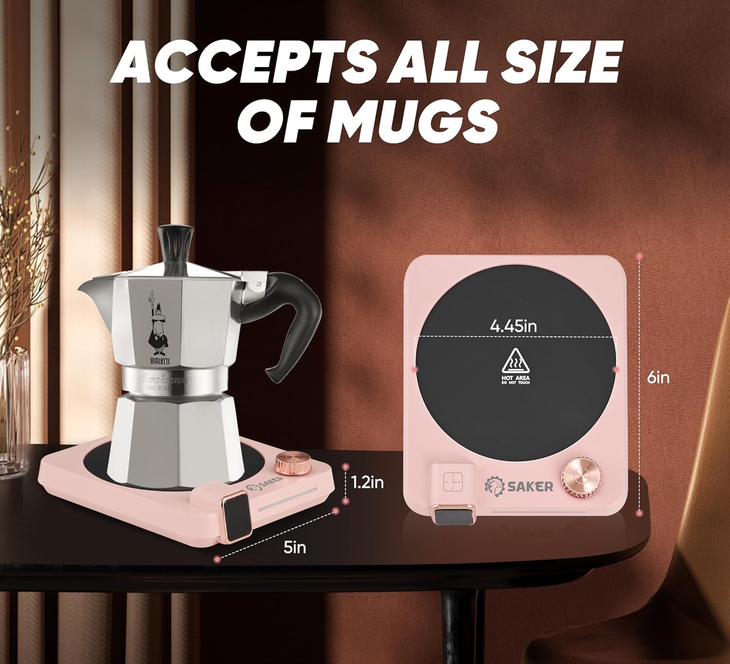 Saker Mug Warmer,Smart Candle Warmer with 9-Temp Settings with Temperature and Time Display, Auto Shut Off with Reservation Feature,Portable Coffee Cup Warmer for Desk(Pink)