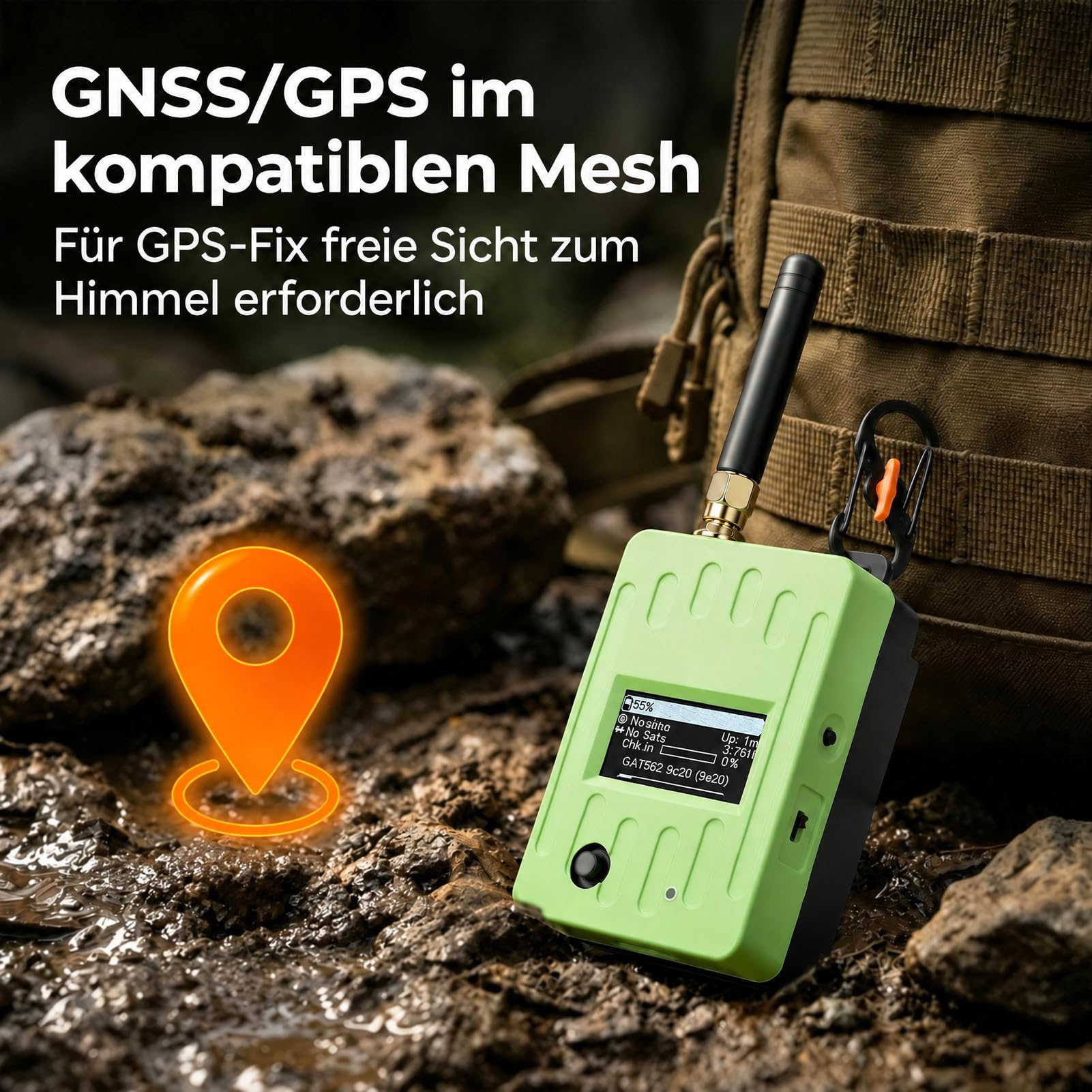 GAT562 Pro LoRa GPS Mesh Node, 2500 mAh, 1,3 Zoll, Grün