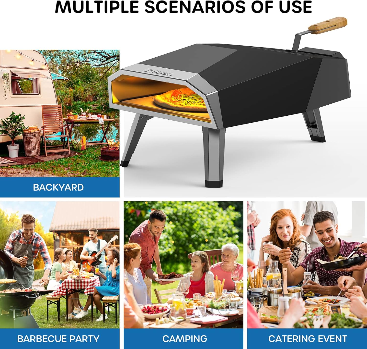 12 inch Wood Pellet Pizza Oven Outdoor, Portable Wood Fired Pizza Oven with Stone, Stainless Steel Camping Pizza Oven for Backyard Party, Manual Ignition, Fast Heating