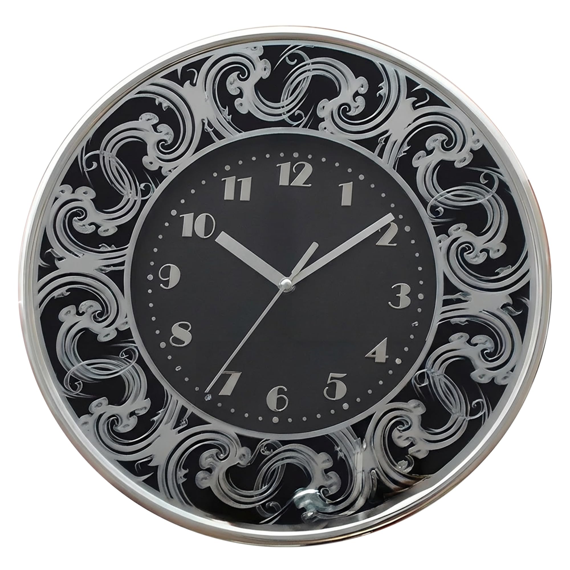 Horloge murale 34 cm argentée Ice Armor grand cadran aiguilles salon