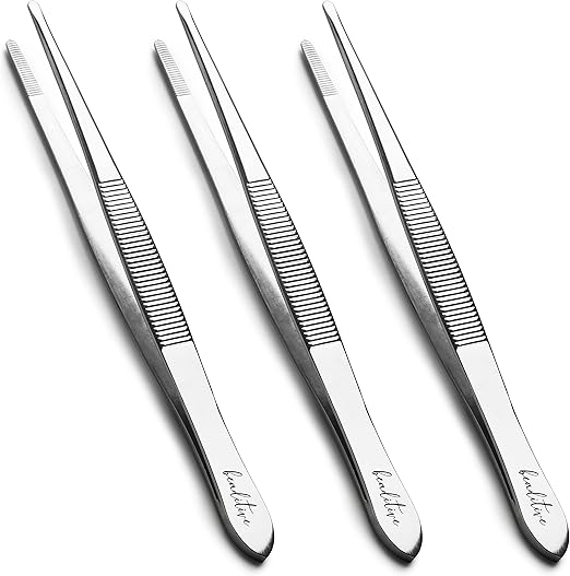 Beaditive 5.5inch Sewing Machine Tweezers Set (3pc) Serrated Straight