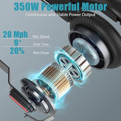 Miniatura 7 de Caroma Scooter eléctrico para adultos, neumáticos sólidos de 9 pulgadas, alcance máximo de 20 millas y scooter E de velocidad de 15.5 Mph, altura