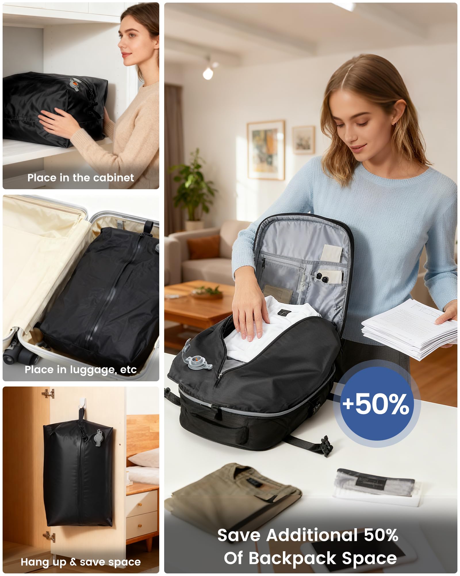 SZLX Mochila al Vacio con Bomba Equipaje de Mano 40x30x20 Ryanair Vueling Wizzair Easyjet Mochila Viaje Cabina Avion 40x20x25 Ryanair Mujer Mochila de transporte Impermeable para Computadora Portátil