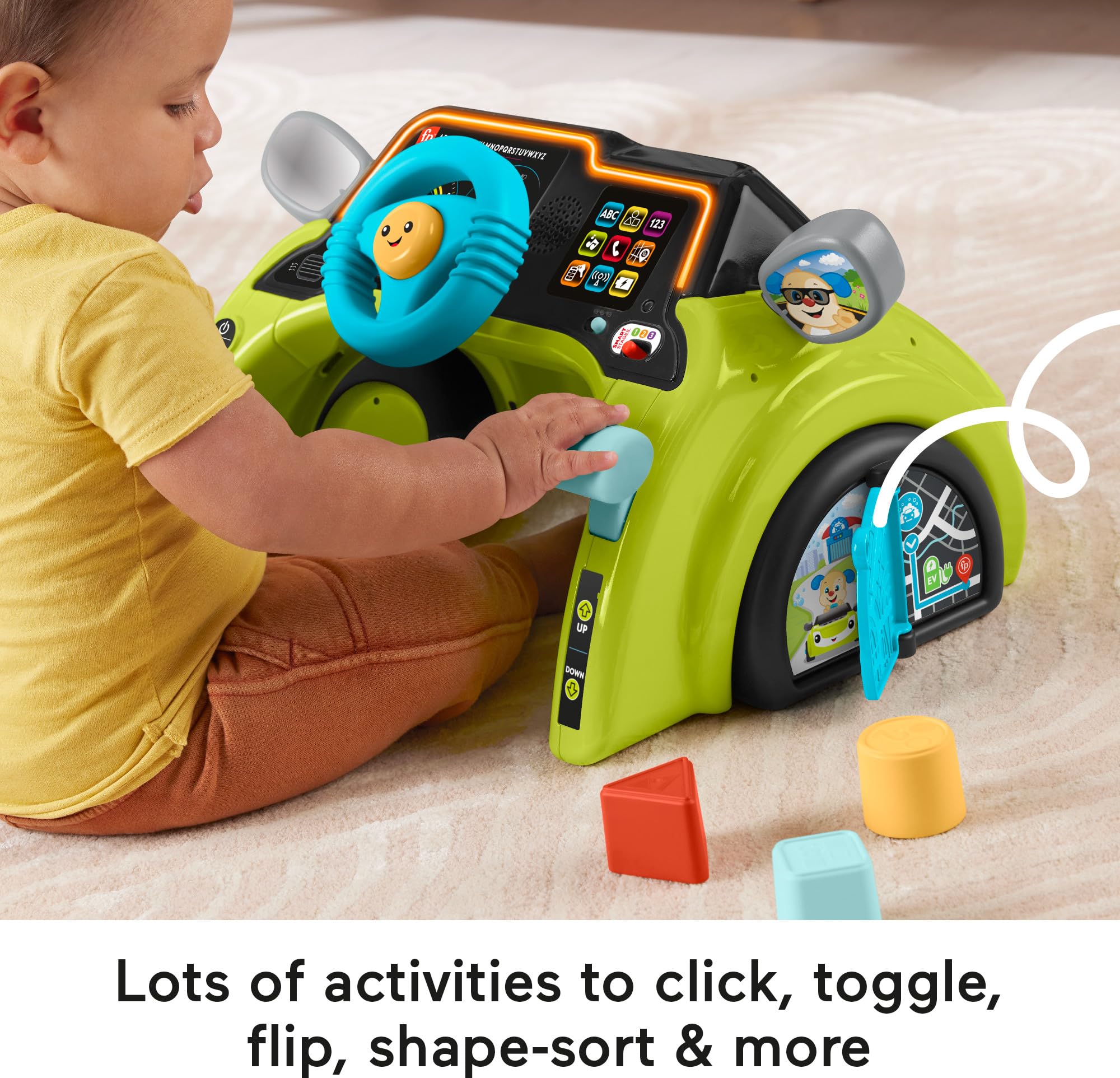 Fisher-Price Baby & Kleinkind Lernspielzeug Lachen & Lernen Sitzen & Lenken Fahrer Auto Activity Center mit Smart Stages für Kinder ab 6 Monaten