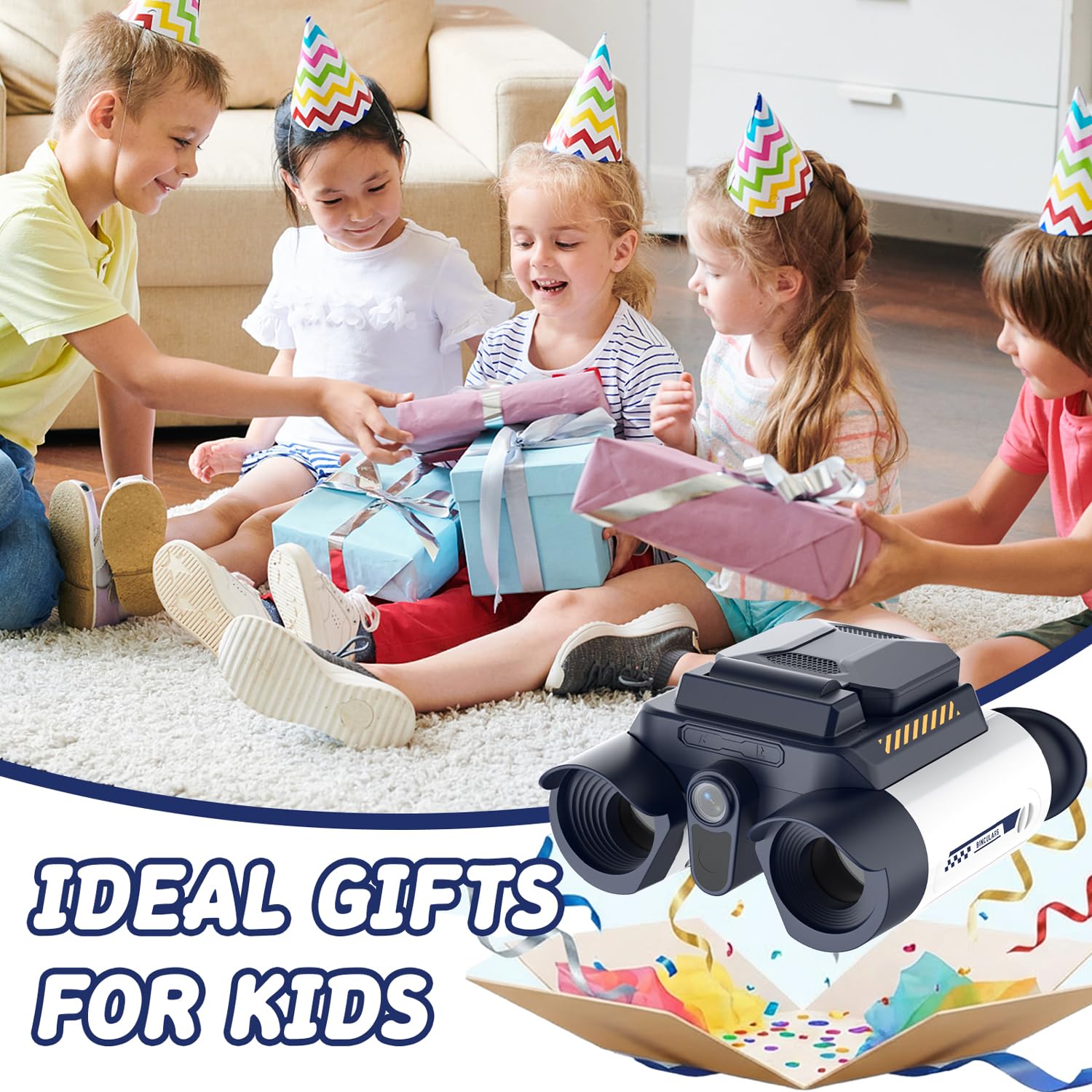 Binocolo Bambino con Fotocamera, Funzione di Visione Notturna a Infrarossi, Telescopio per Bambini 10x25, adatto a Bambini dai 4 anni in su per Birdwatching, Campeggio, Escursionismo(Bianco)