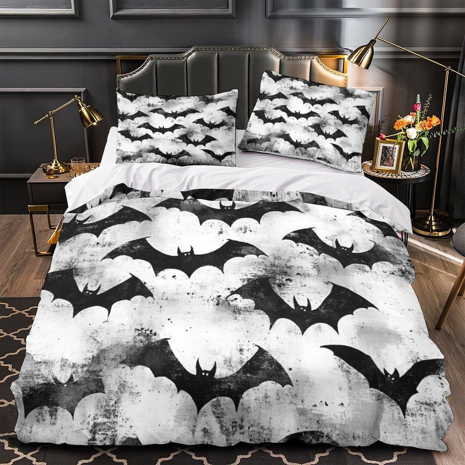 Parure de lit chauves-souris d'Halloween 140x200 avec housse de couette microfibre