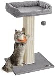 Feandrea Cat Scratching Post, Cat Scratcher with Top Perch Bed, Fully Woven Sisal Covered Scratcher Post, Pompom, Removable Washable Cover, Light Gray UPCA022W01