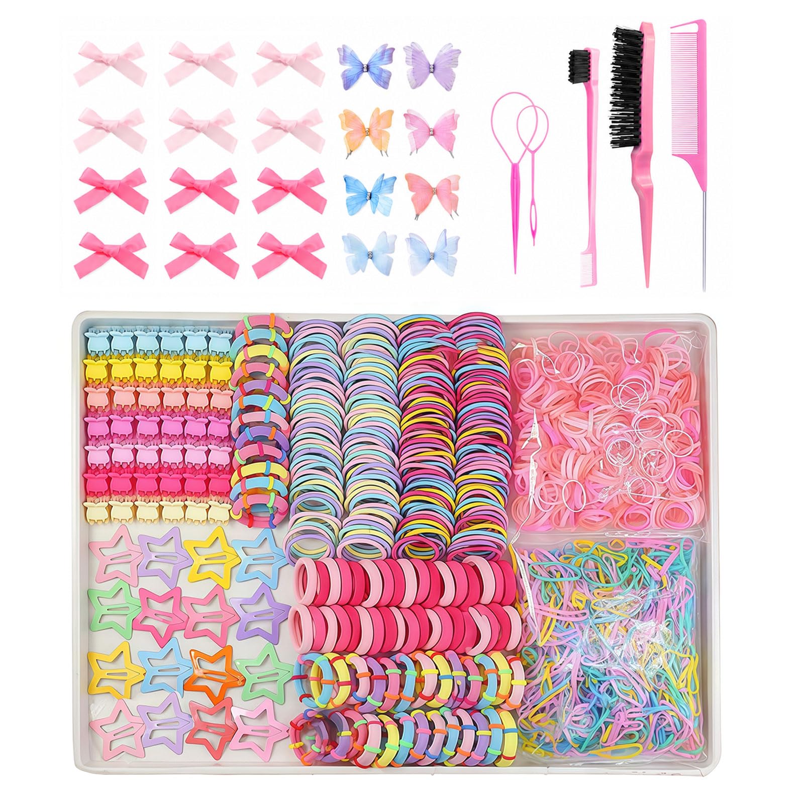 Pitigihe 900 Colourful Hair Ties for Girls, Versatile Hair Accessory Set for Girls and Toddlers, Including Tools for Ponytails, Cute Hair Clips, Hair Comb