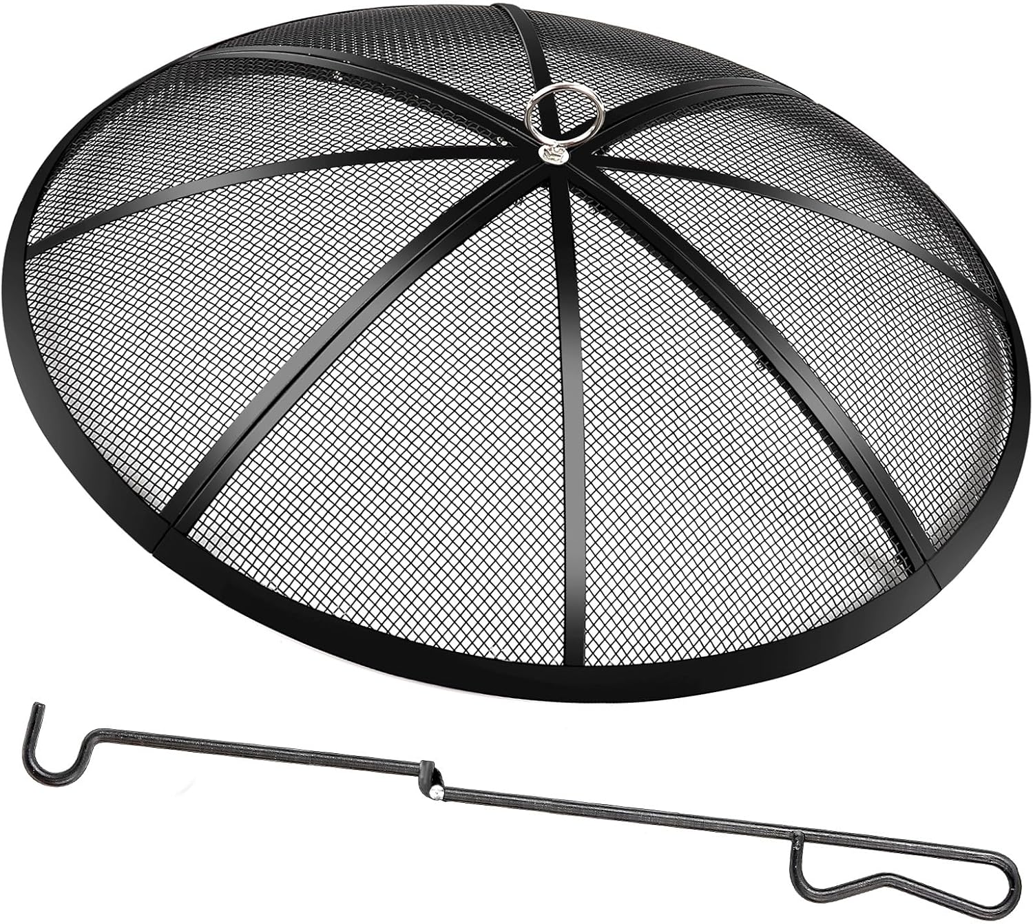 Fire Pit Spark Screen, 40 Inch Diameter Fire Pit Screen with Handle & Poker,Heavy Duty Metal Mesh Fire Pit Screen,Fire Pit Lid for Outdoor/Beach/RV Camping/Backyard Black 40 Inch