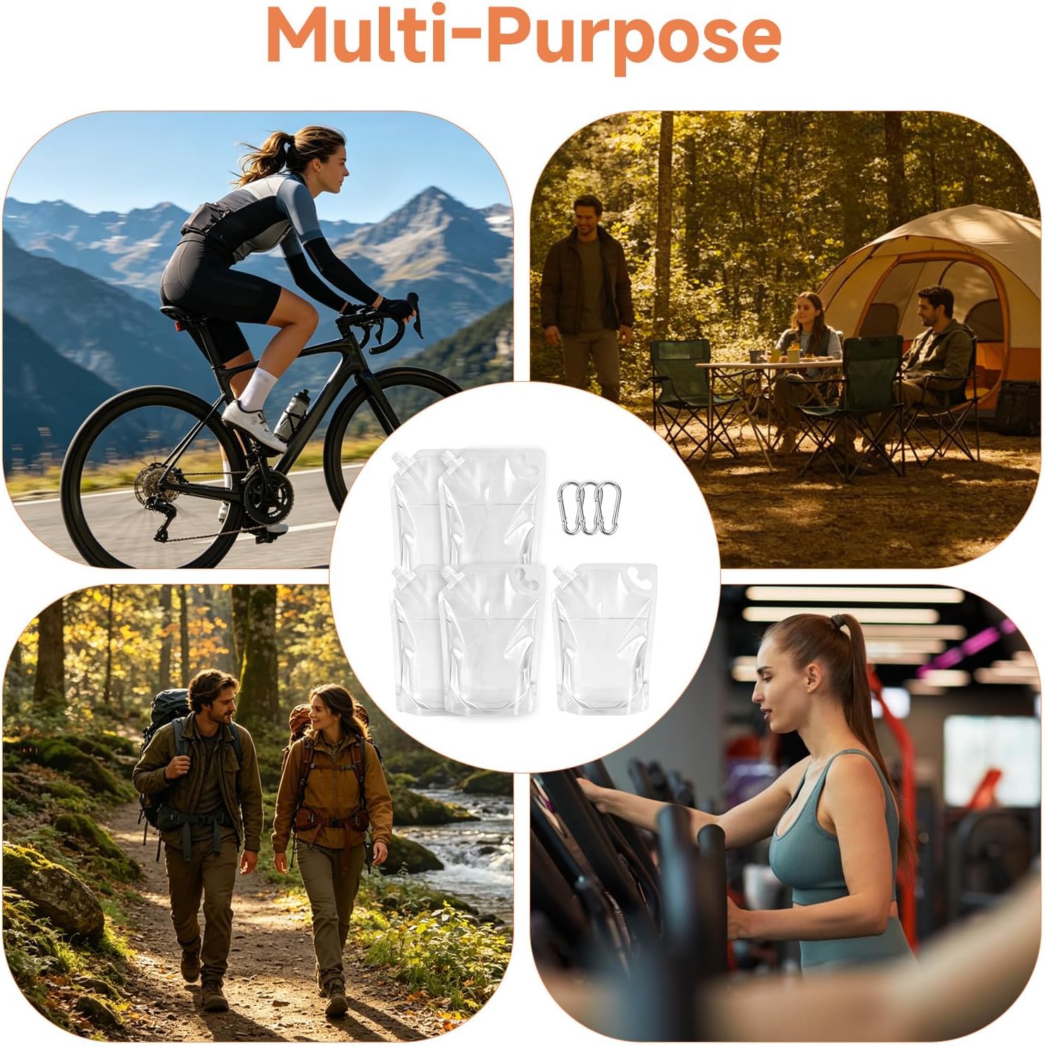 5Pcs Clear Collapsible Water Bottle With Clip, Portable Foldable Water Container Squeeze Top Leak Proof Reusable Water Bag For Hiking Travel Camping Outdoor Sports 1L 33oz