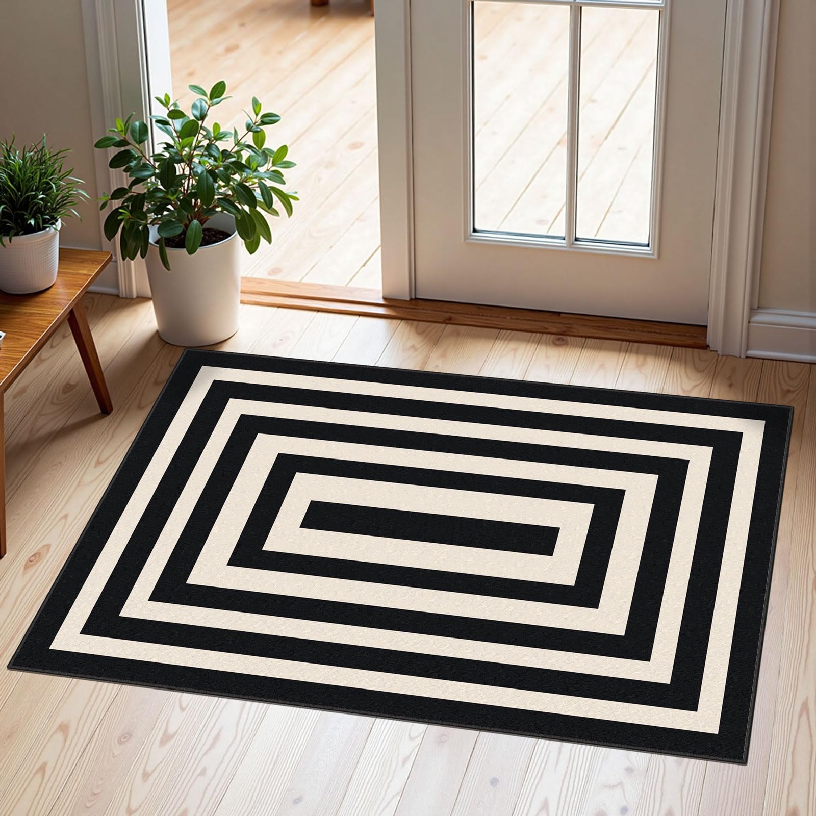 Othilic Front Door Mat Outside Entrance - 2x3 Modern Non-Slip Washable Doormat Indoor Outdoor Entrance Black White Geometric Striped Rug Small Throw Rugs for Entryway Bedroom Kitchen Front Porch Decor